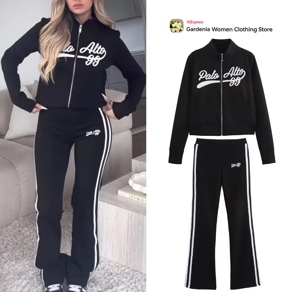 Varsity Jacket Wool - Casual Women's Black Varsity Sport Set