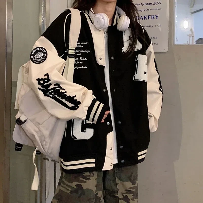 Varsity Jacket Wool - Y2k Lamb Wool Bomber Jacket Female