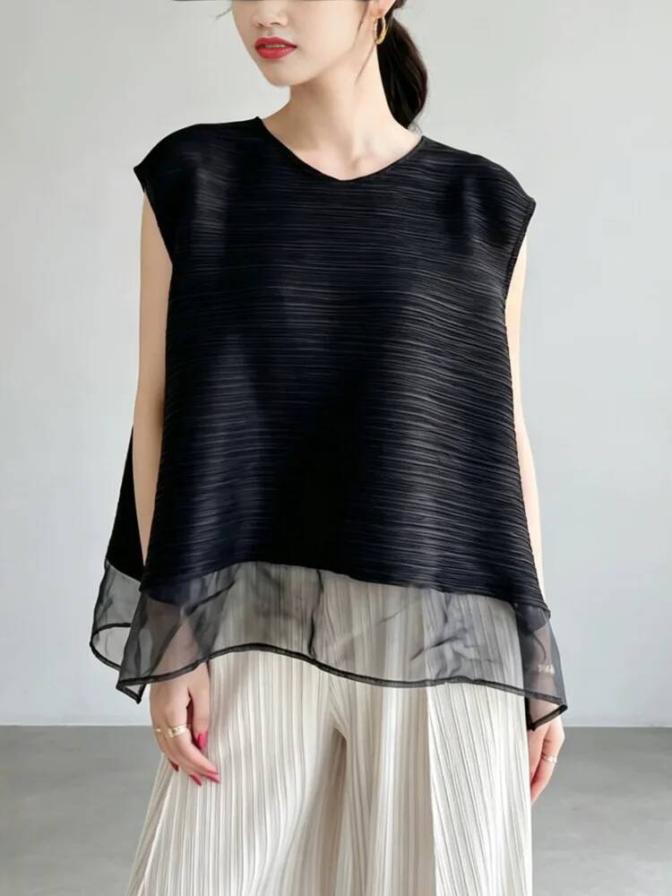 Fashion Mesh Patchwork Pleated - đánh giá và giá Vintage Fashion Build